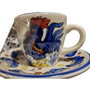 Buffalo China Blue Rooster DEMITASSE  Cups & Saucers